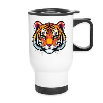 Cute tiger head - Thermal mug with handle - white - Front