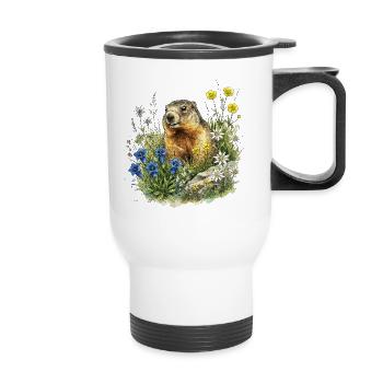 Alpen Murmeltier Edelweiß Natur Aquarell - Thermobecher mit Tragegriff - Weiß - Vorne