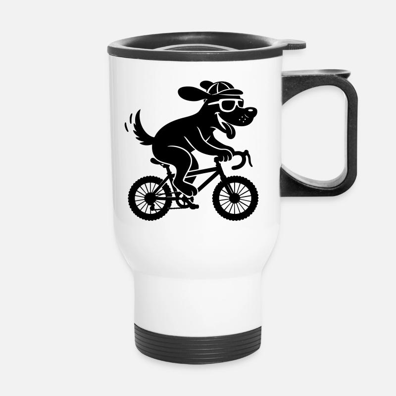 Un chien cool sur un cycliste à vélo - Tasse isotherme avec poignée - blanc