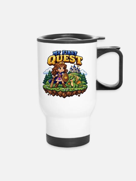 My First Quest – 16-Bit Prinzessin & Drache - Thermobecher mit Tragegriff - Weiß