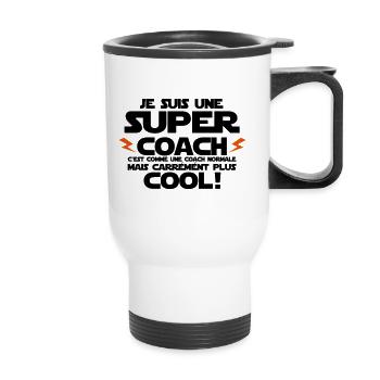 je suis une super coach - Tasse isotherme avec poignée - blanc - Devant