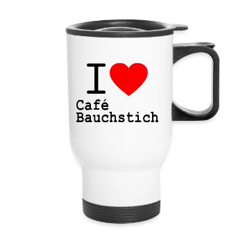 I love Café Bauchstich - wiener Dialekt - Thermobecher mit Tragegriff - Weiß - Vorne