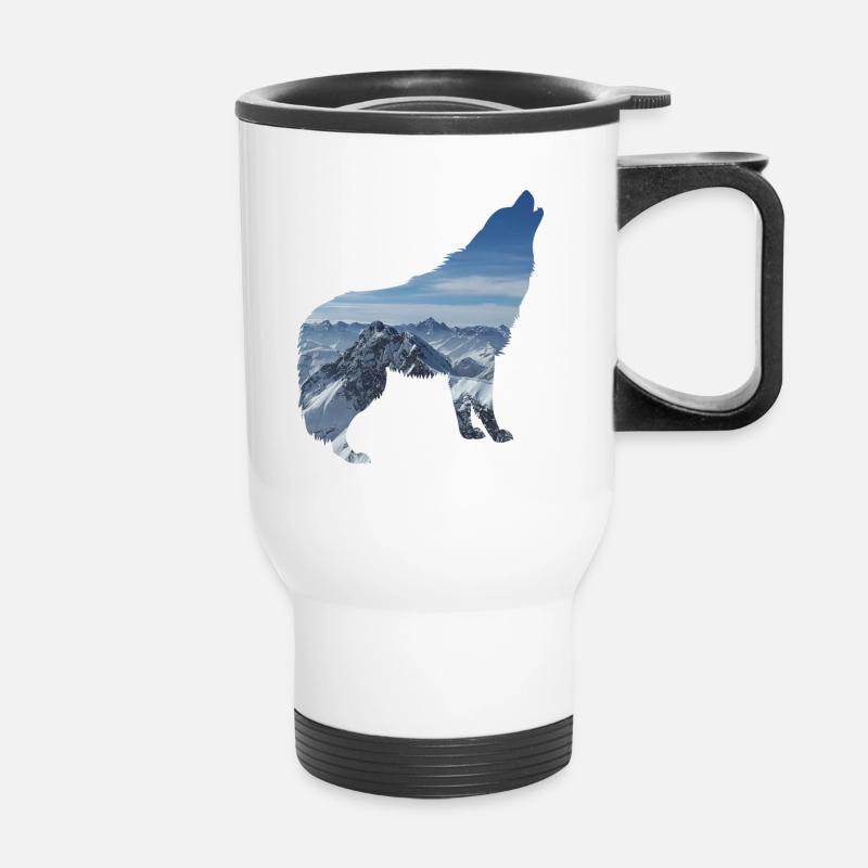 WOLF motif design gift idea birthday style - Thermal mug with handle - white