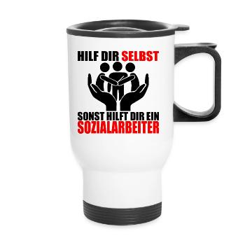 HILF DIR SELBST SONST HILFT DIR EIN SOZIALARBEITER - Thermobecher mit Tragegriff - Weiß - Vorne