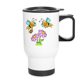 Abeilles à fleurs et miel - Tasse isotherme avec poignée - blanc - Devant