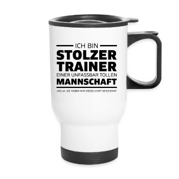 Ich bin stolzer Trainer Coach Geschenk - Thermobecher mit Tragegriff - Weiß - Vorne