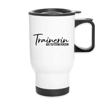 Trainerin aus tiefstem Herzen Trainer Geschenk - Thermobecher mit Tragegriff - Weiß - Vorne