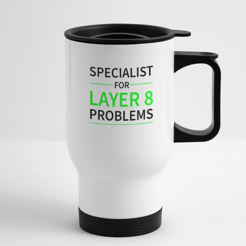 Specialist for layer 8 problems gift code Thermal mug with handle
