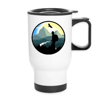 Mountains, hiking, wilderness - man - Thermal mug with handle - white - Front