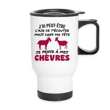 Dans Ma Tête Je Pense à Mes Chèvres - Tasse isotherme avec poignée - blanc - Devant