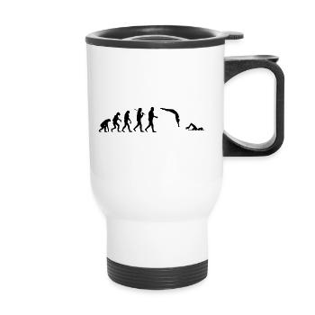 Schwimmer Shirt · Darwins Evolution · Geschenk - Thermobecher mit Tragegriff - Weiß - Vorne
