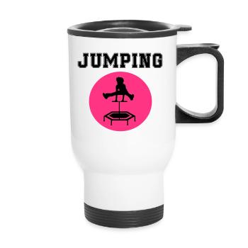 jumping trampoline girl jumping jump gift - Thermal mug with handle - white - Front