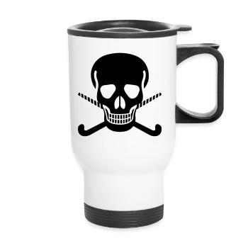 Skull hockey stick - Thermal mug with handle - white - Front