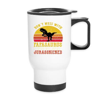 Papasaurus - père, père, fête des pères, cadeau, famille - Tasse isotherme avec poignée - blanc - Devant