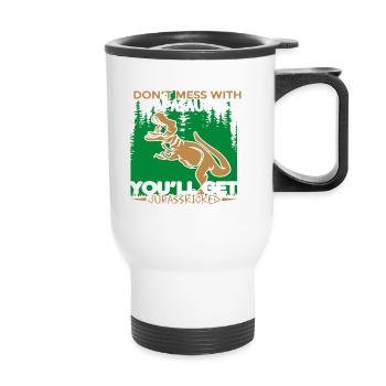 Papasaurus - père, père, fête des pères, cadeau, famille - Tasse isotherme avec poignée - blanc - Devant