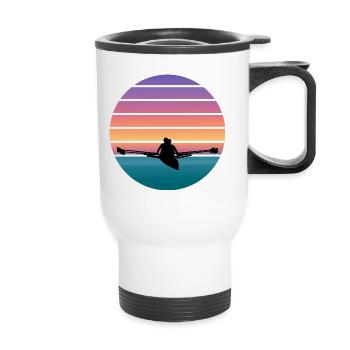 Aviron, rameurs avec l’eau et coucher de soleil - Tasse isotherme avec poignée - blanc - Devant