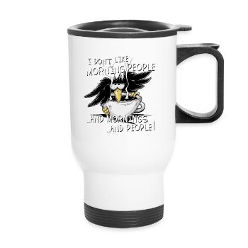 I Don’t Like Morning People Misanthroper Rabe - Thermobecher mit Tragegriff - Weiß - Vorne