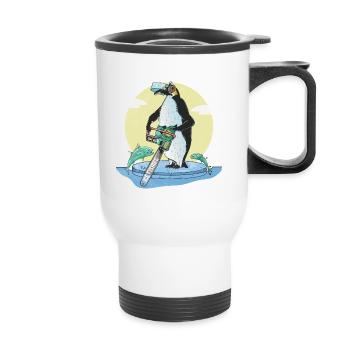Pinguin-Eisfischen - Thermobecher mit Tragegriff - Weiß - Vorne
