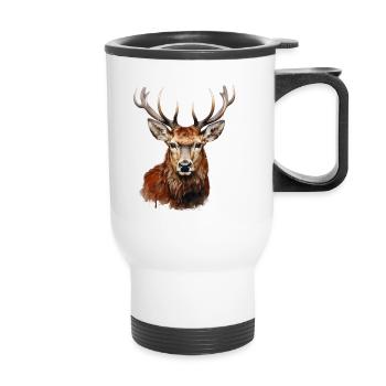Rothirsch Portrait – Alpen Wildtier Motiv - Thermobecher mit Tragegriff - Weiß - Vorne