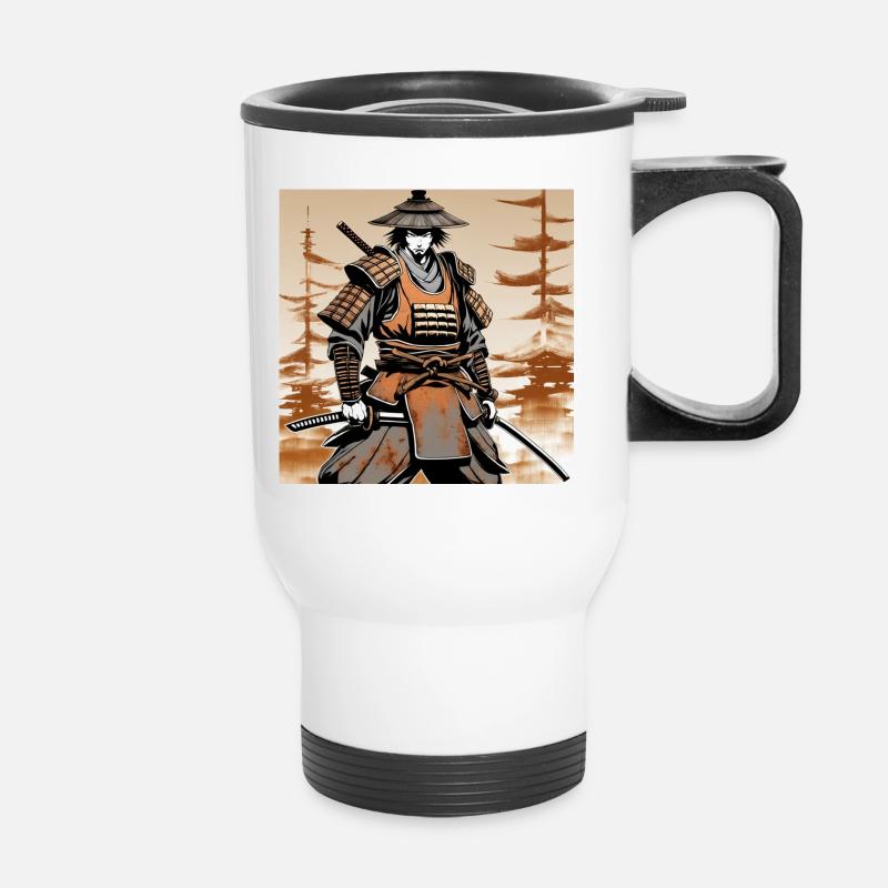 Samurai im Ocker-Rüstungsstil - Thermobecher mit Tragegriff - Weiß