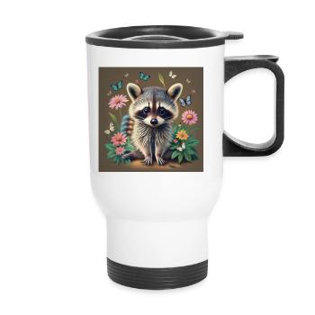 Fuchs mit Blumen - Thermobecher mit Tragegriff - Weiß - Vorne