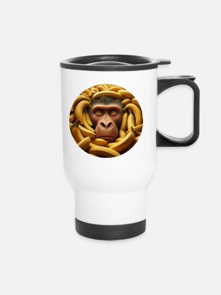 Affe mit Bananen - Thermobecher mit Tragegriff - Weiß