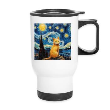 Cat, Cat Motif - Thermal mug with handle - white - Front