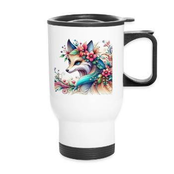 Fuchs mit Blumen - Thermobecher mit Tragegriff - Weiß - Vorne