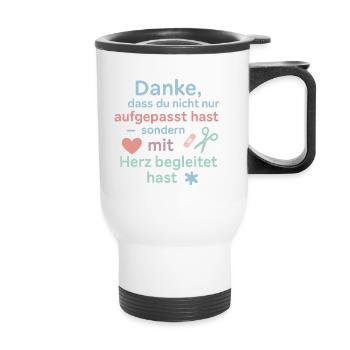 Danke mit Herz - Erzieher Geschenk Idee - Thermobecher mit Tragegriff - Weiß - Vorne