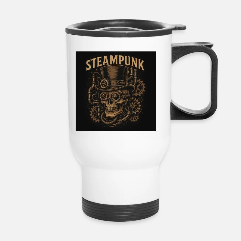 Steampunk skull with cylinder motif - Thermal mug with handle - white
