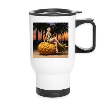 Tropical bikini design with pineapple motif - Thermal mug with handle - white - Front