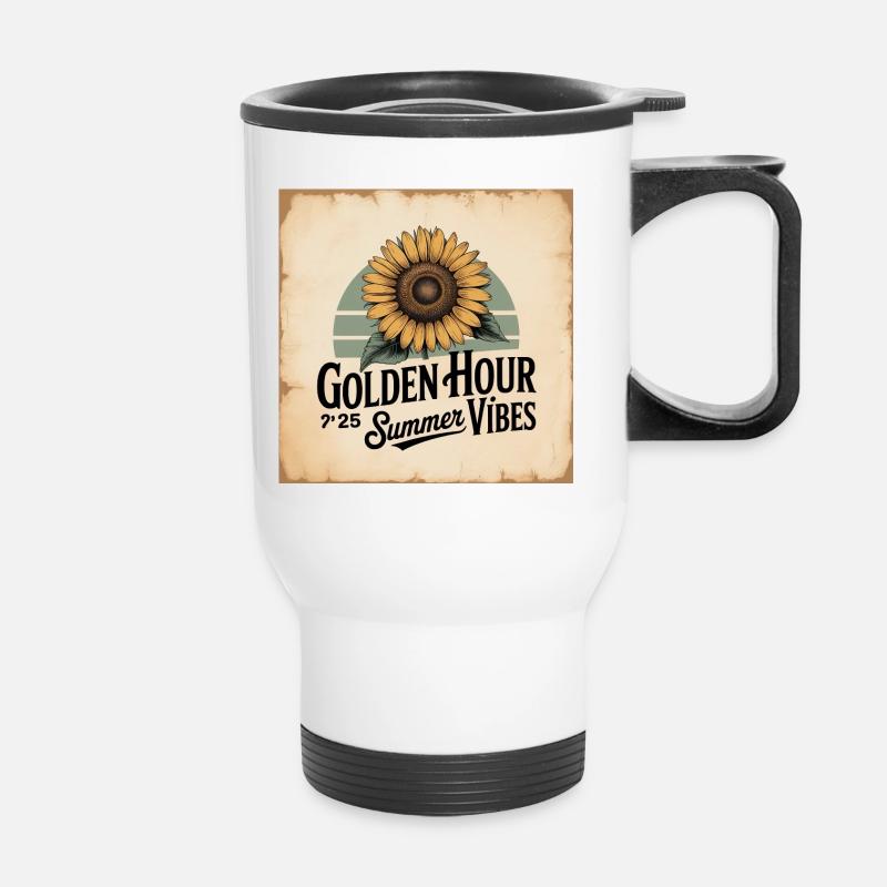 Von Sonnenblumen-Sommervibes inspiriertes Design - Thermobecher mit Tragegriff - Weiß
