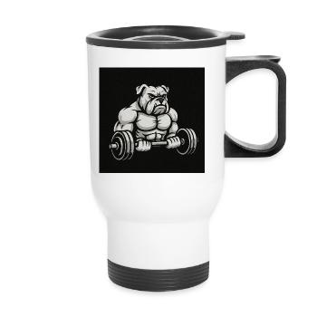 Strength Bulldog Dumbbell Workout - Thermal mug with handle - white - Front