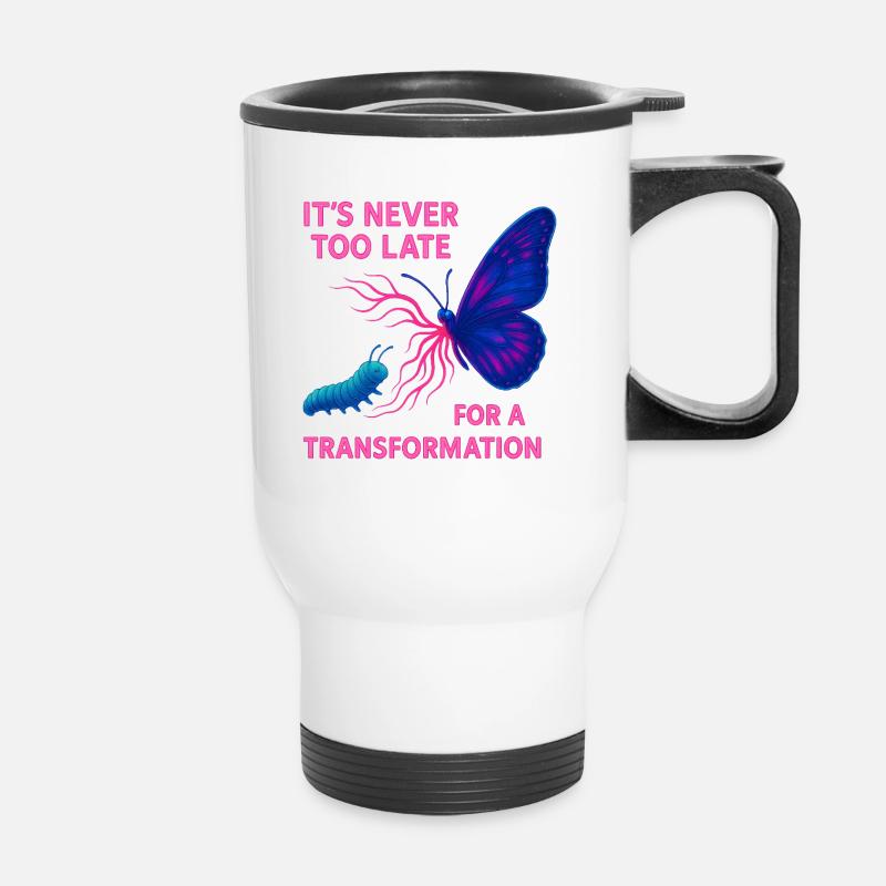 Neon Butterfly – It's Never Too Late - Thermal mug with handle - white