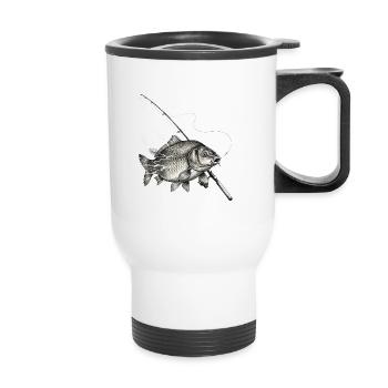 Carp Fish Rod Fishing Ink Vector - Thermal mug with handle - white - Front