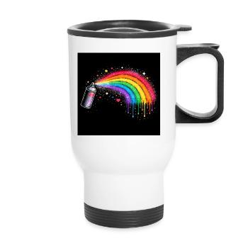 Regenbogen-Spray Kunst - Thermobecher mit Tragegriff - Weiß - Vorne