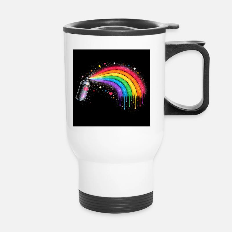 Regenbogen-Spray Kunst - Thermobecher mit Tragegriff - Weiß