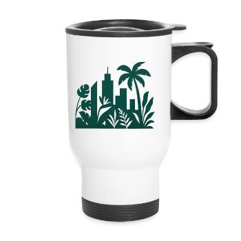 Silhouette de la silhouette de la ligne d’horizon de la ville de la jungle - Tasse isotherme avec poignée - blanc - Devant