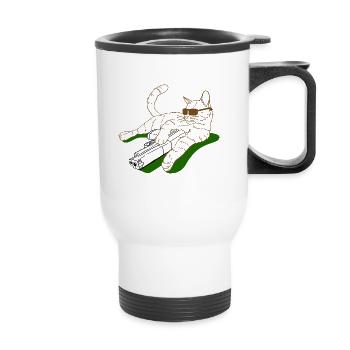 Chat avec arme et lunettes de soleil - Tasse isotherme avec poignée - blanc - Devant