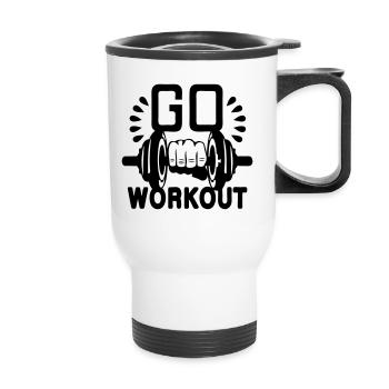 go workout musculation citation haltere poing body - Tasse isotherme avec poignée - blanc - Devant