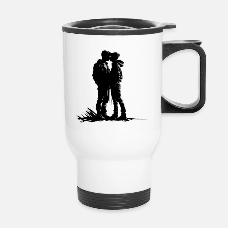 Two boys kissing - Thermal mug with handle - white