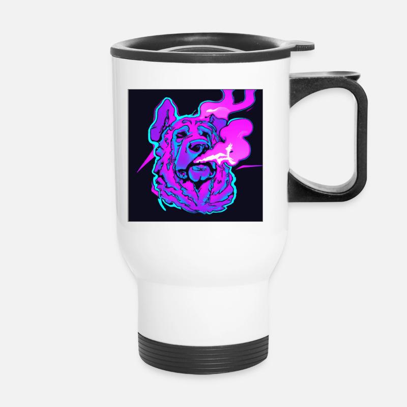 Trippy smoking dog. - Thermal mug with handle - white