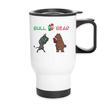 Bull vs. Bear, stock market, stocks, gift idea - Thermal mug with handle - white - Front