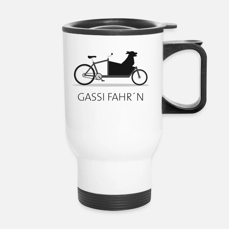 Lastenfahrrad Hund Gassi - Thermobecher mit Tragegriff - Weiß