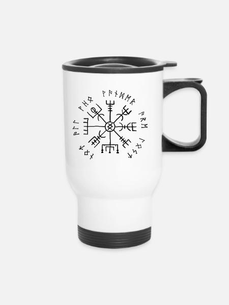 Vegvisir - Wikingerkompass Geschenk Bestseller - Thermobecher mit Tragegriff - Weiß