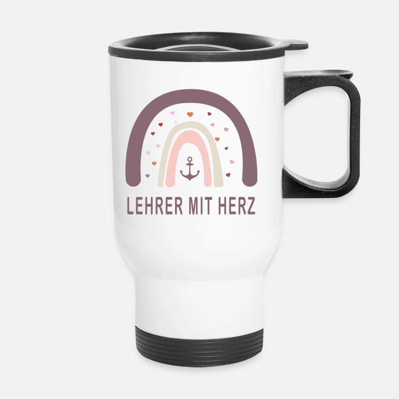 Lehrer mit Herz! Regenbogen personalisierbar - Thermobecher mit Tragegriff - Weiß