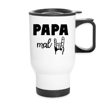 Papa mal Zwei 2 Kinder Rocker Vater - Thermobecher mit Tragegriff - Weiß - Vorne