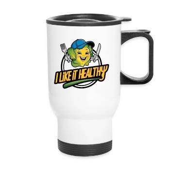 Sain, végétalien, végétarien, vivre - Tasse isotherme avec poignée - blanc - Devant