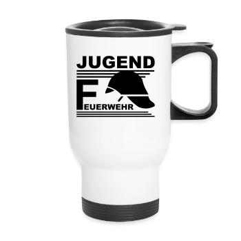 Jugend Feuerwehr Helm - Thermobecher mit Tragegriff - Weiß - Vorne