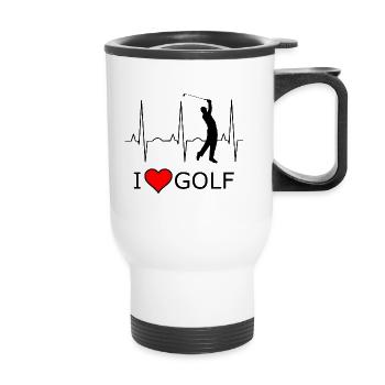 I love Golf Schwarz Rotes Herz - Thermobecher mit Tragegriff - Weiß - Vorne